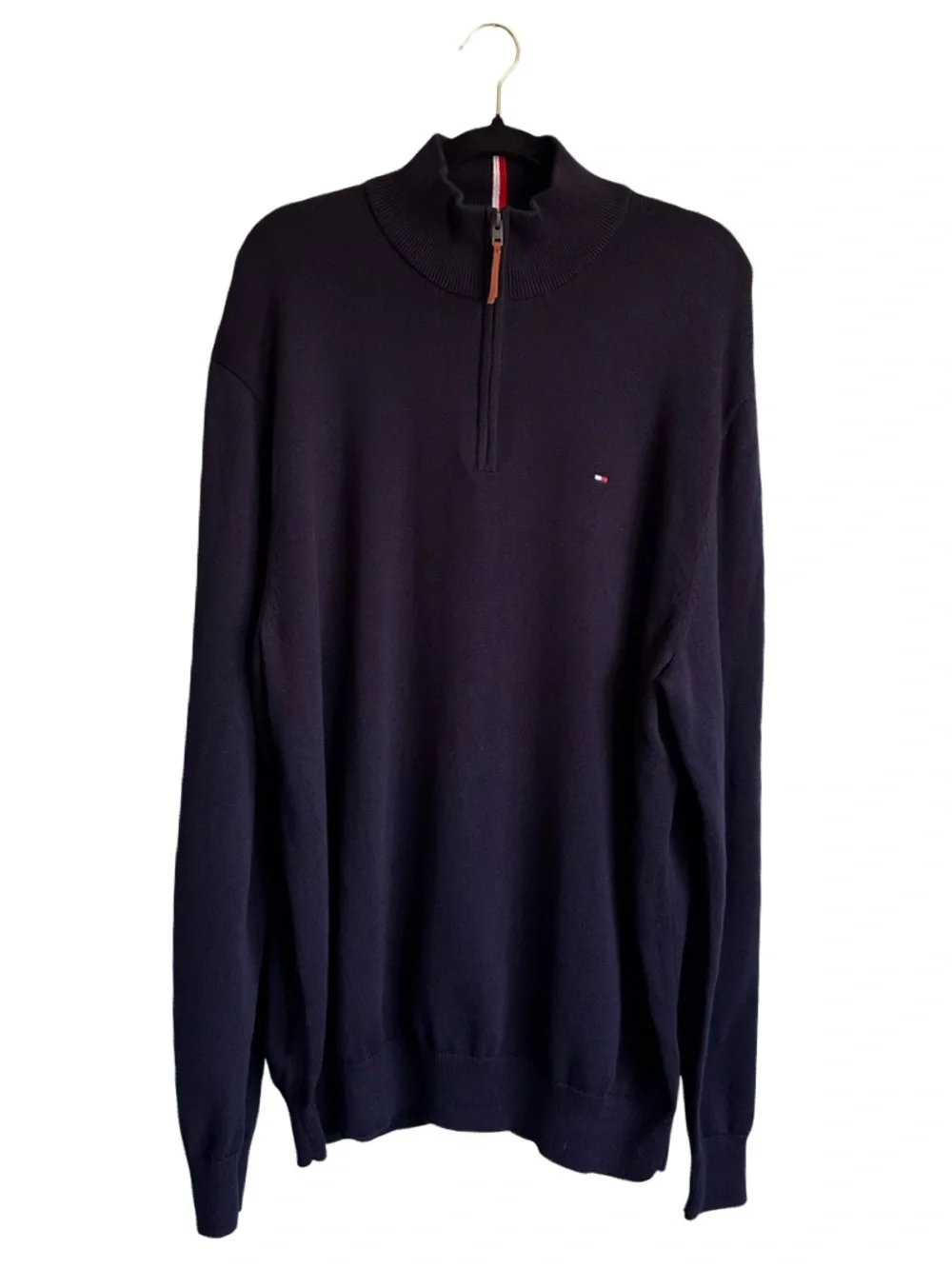 Tommy Hilfiger Men's Navy 1/4 Zip Sweater XXL Classic Preppy Heritage Coastal